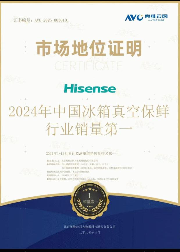 真空保鲜行业销量第一！海信冰箱海信冰箱定义高端保鲜新标杆